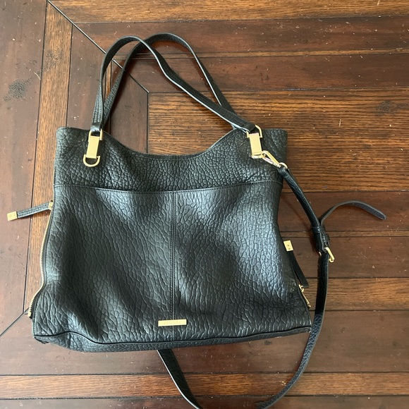 Vince Camuto Black Textured Shoulder Bag with Gold Accents - Picture 1 of 4